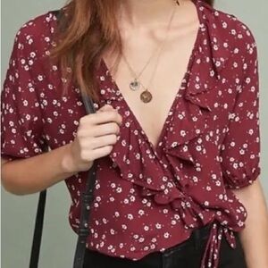 Faithfull the Brand Carayes Burgundy Floral Wrap Around Blouse